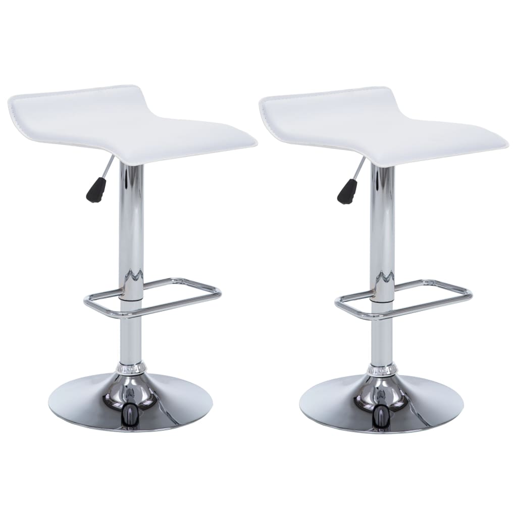 Set de 2 scaune de bar, inaltime reglabila, vidaXL, Piele artificiala, Alb, 38 x 39 x (64-85) cm