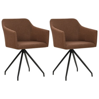 Set de 2 scaune pivotante de bucatarie, vidaXL, Tapiterie textila, Maro, 54 x 54,5 x 78 cm