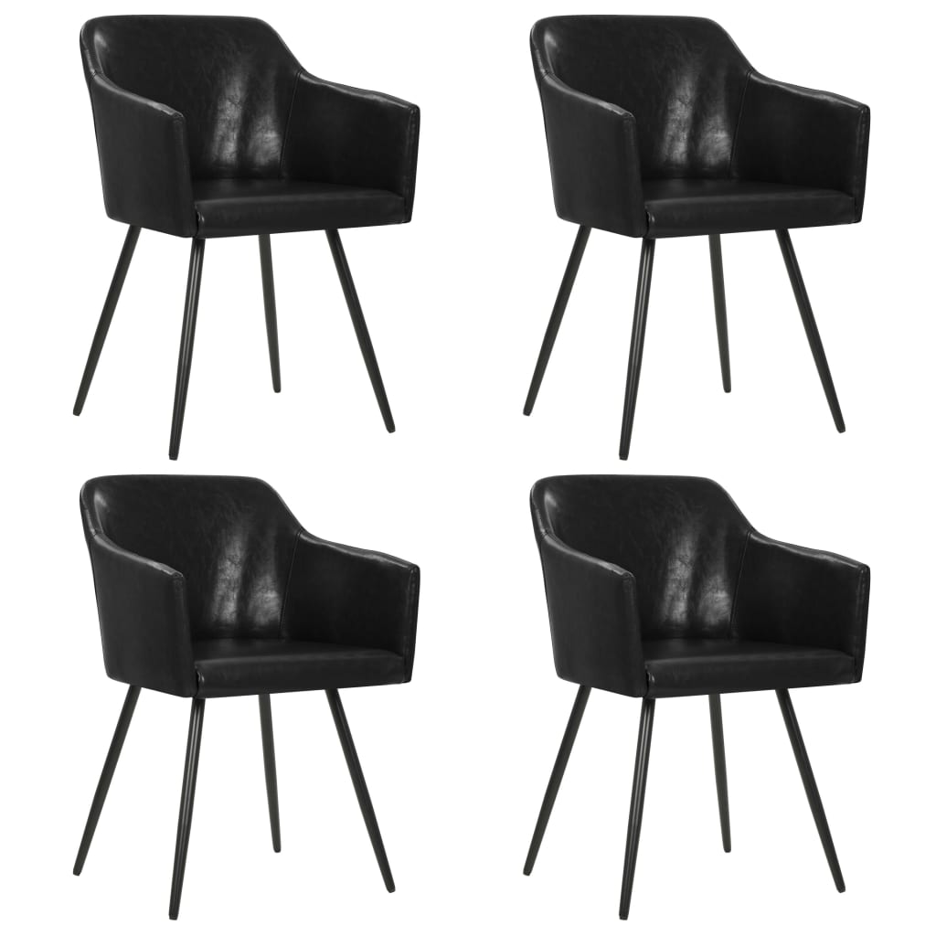 Set de 4 scaune de bucatarie, cu brate, vidaXL, Piele ecologica, Negru, 54 x 54,5 x 81 cm