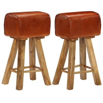 Set de 2 scaune de bar, vidaXL, Lemn de mango si piele, Maro, 48 x 31 x 76 cm Set de 2 scaune de bar, vidaXL, Lemn de mango si piele, Maro, 48 x 31 x 76 cm