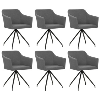 Set de 6 scaune de bucatarie, tip fotoliu, vidaXL, Tapiterie textila si cadru otel, Gri deschis, 54 x 54,5 x 78 cm