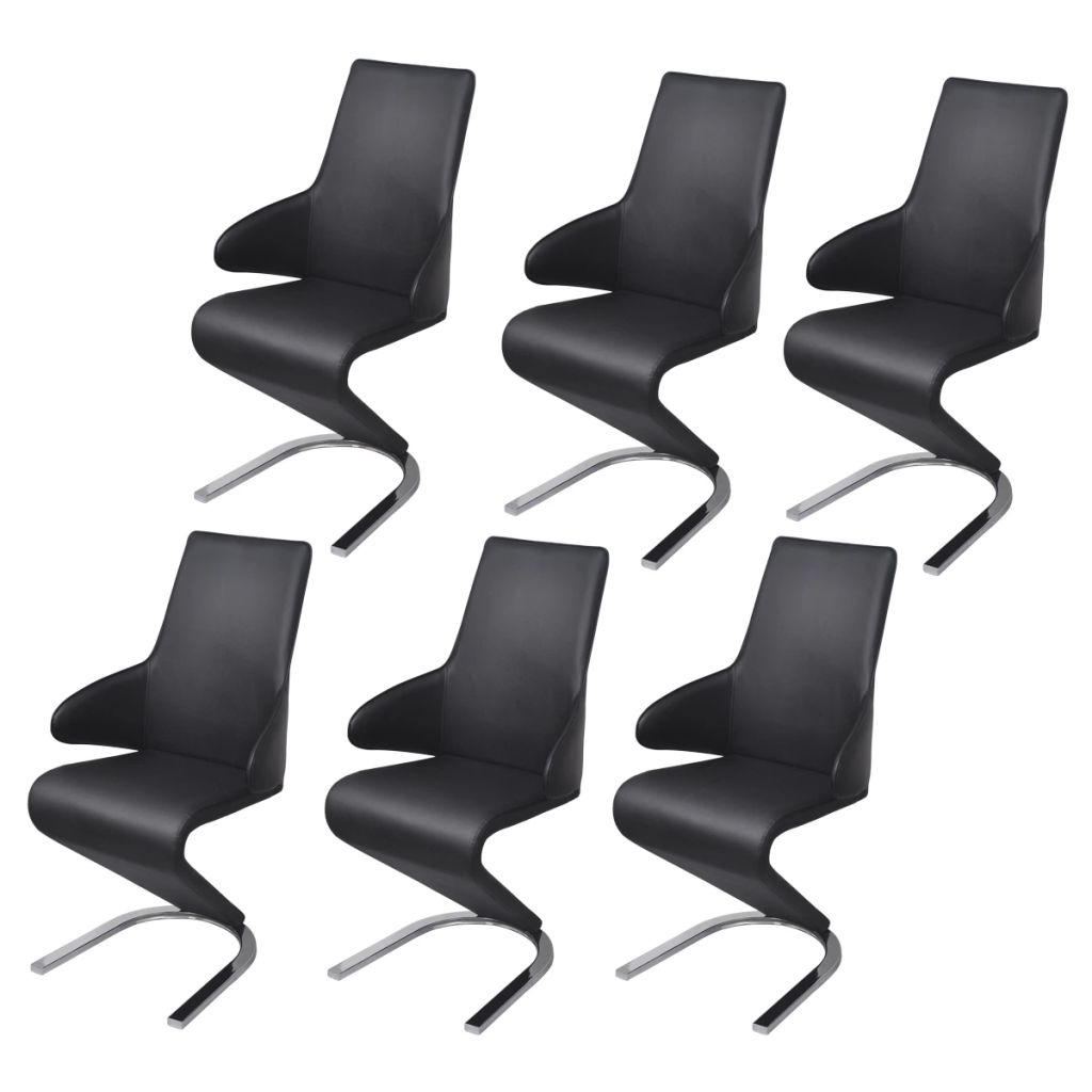 Set de 6 scaune de bucatarie, cu brate, vidaXL, Piele artificiala, Negru, 58 x 66 x 99 cm