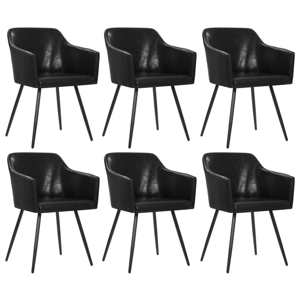 Set de 6 scaune de bucatarie, cu brate, vidaXL, Piele ecologica, Negru, 54 x 54,5 x 81 cm