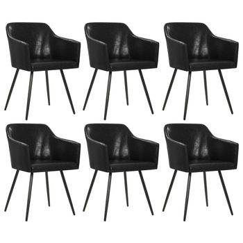 Set de 6 scaune de bucatarie, cu brate, vidaXL, Piele ecologica, Negru, 54 x 54,5 x 81 cm Set de 6 scaune de bucatarie, cu brate, vidaXL, Piele ecologica, Negru, 54 x 54,5 x 81 cm