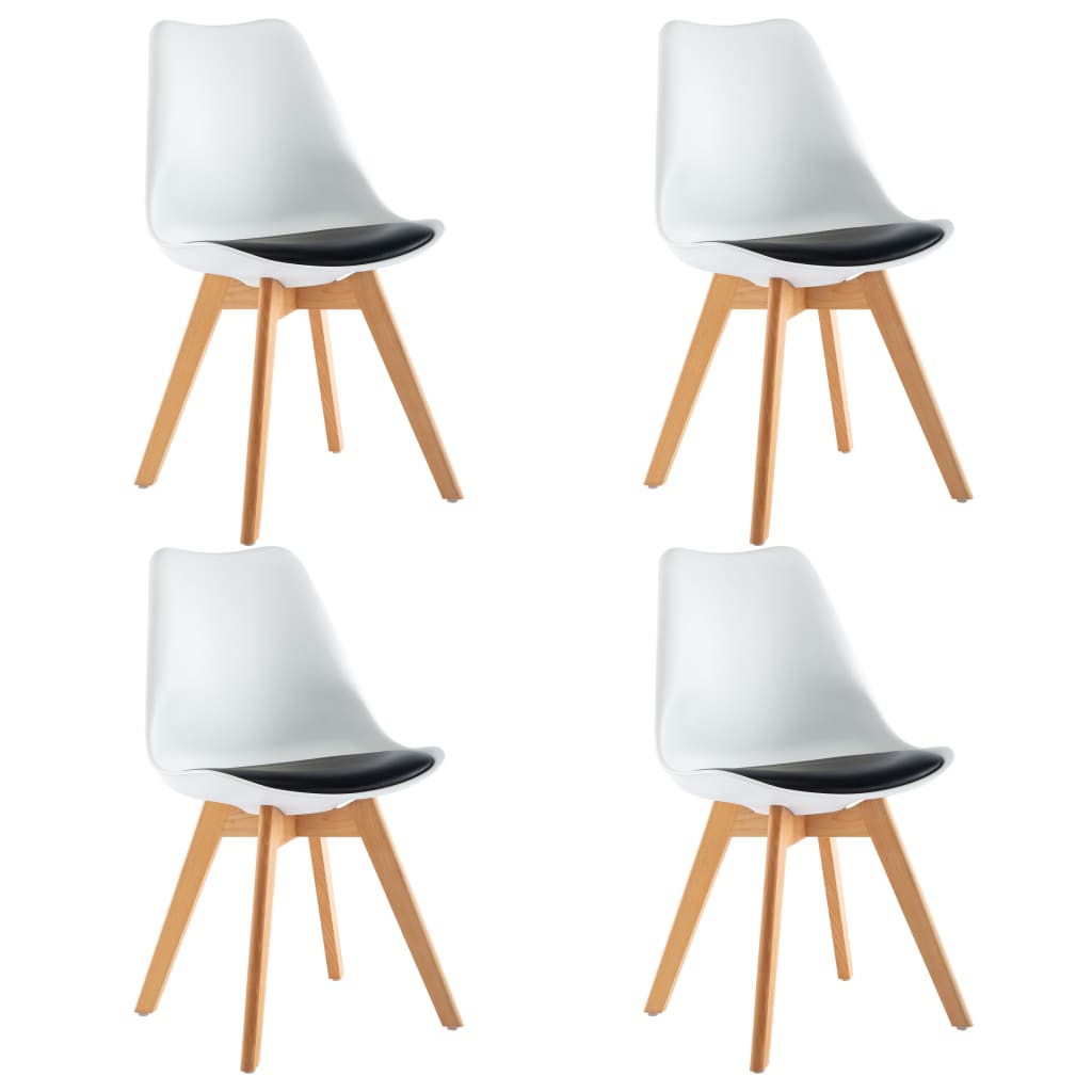 Set de 4 scaune de bucatarie, vidaXL, Cadru lemn si sezut polipropilena, 48 x 54 x 83 cm, Alb