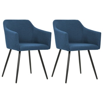 Set de 2 scaune de bucatarie, vidaXL, Tapiterie textila, Albastru, 54 x 54,5 x 81 cm