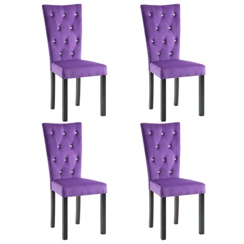 Set de 4 scaune de bucatarie, vidaXL, Tapiterie catifea cu butoni decorativi, 43 x 51 x 98 cm, Mov