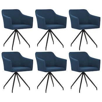 Set de 6 scaune de bucatarie, tip fotoliu, vidaXL, Tapiterie textila si cadru otel, Albastru, 54 x 54,5 x 78 cm
