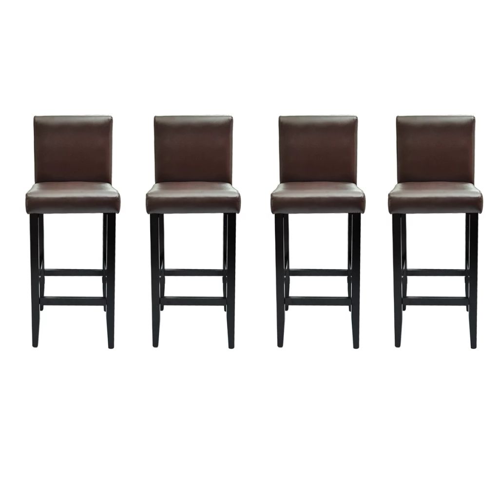 Set de 4 scaune de bar, vidaXL, Piele artificiala si cadru de lemn, Maro inchis, 41 x 45 x 108 cm