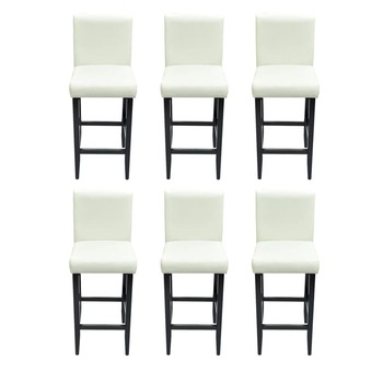 Set de 6 scaune de bar, vidaXL, Piele artificiala si cadru de lemn, Alb, 41 x 45 x 108 cm Set de 6 scaune de bar, vidaXL, Piele artificiala si cadru de lemn, Alb, 41 x 45 x 108 cm