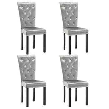Set de 4 scaune de bucatarie, vidaXL, Tapiterie catifea cu butoni decorativi, 43 x 51 x 98 cm, Argintiu