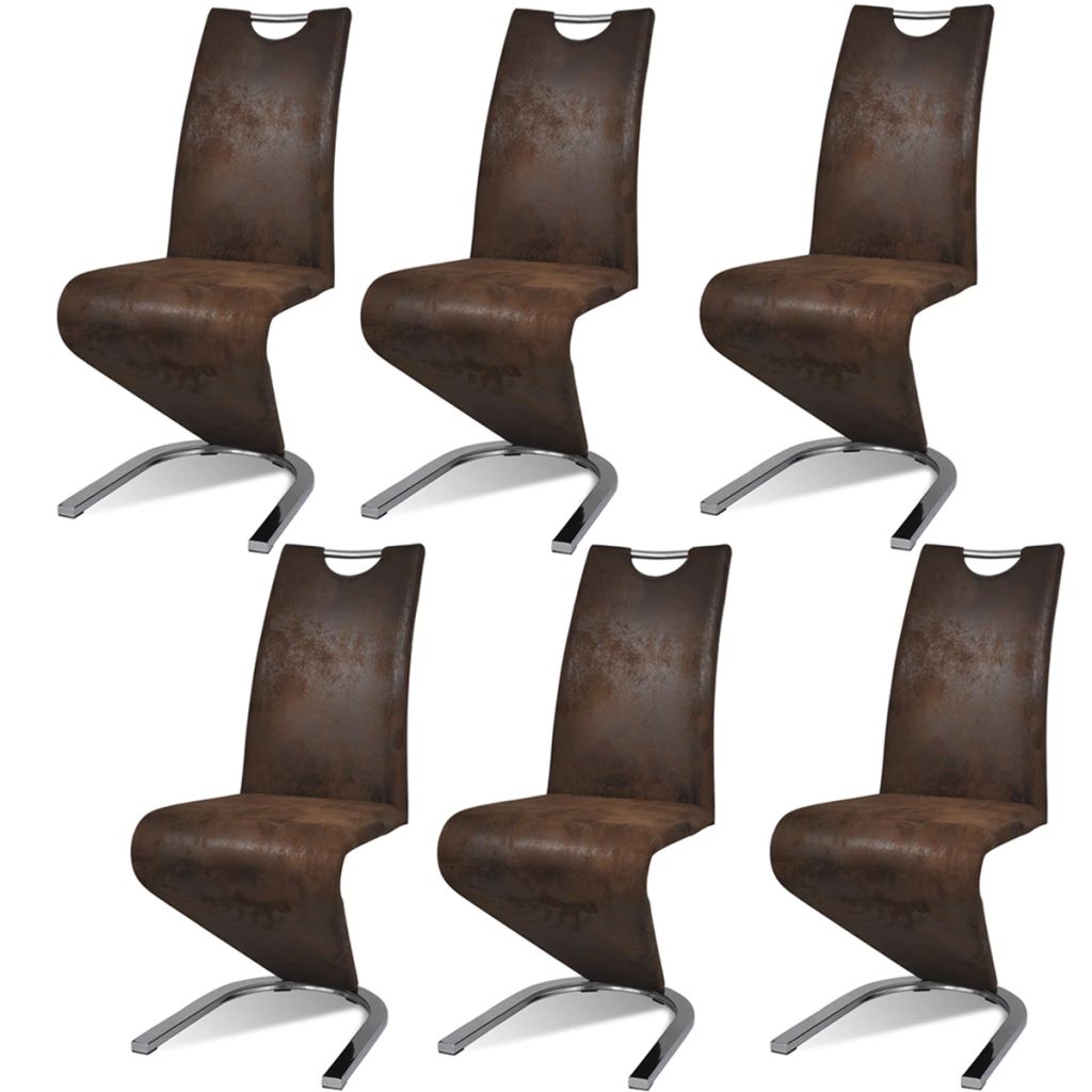 Set de 6 scaune de bucatarie, vidaXL, Piele artificiala, Maro, 45,5 x 63 x 101 cm