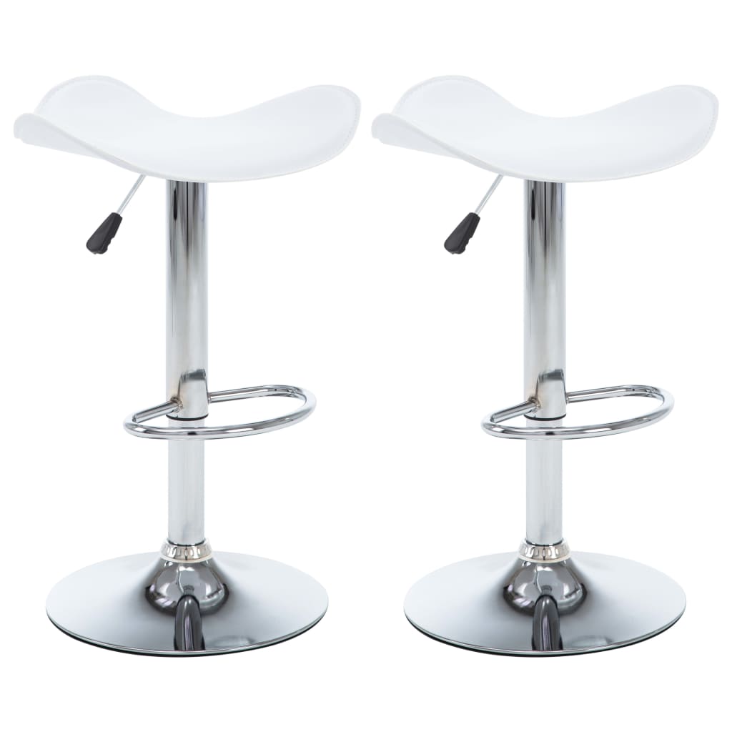 Set de 2 scaune de bar, inaltime reglabila, vidaXL, Piele artificiala, Alb, 45 x 44,5 x (64-85) cm