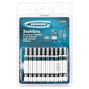 Set biti TORX 20x50, otel S2, 10 buc. , GROSS Set biti TORX 20x50, otel S2, 10 buc. , GROSS