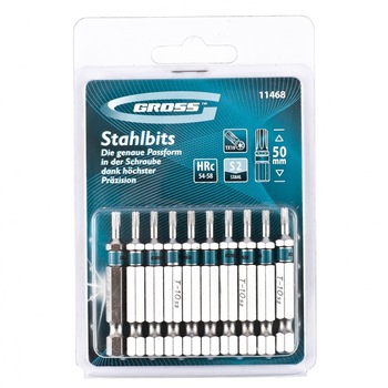 Set biti TORX 10x50, otel S2, 10 buc. , GROSS Set biti TORX 10x50, otel S2, 10 buc. , GROSS