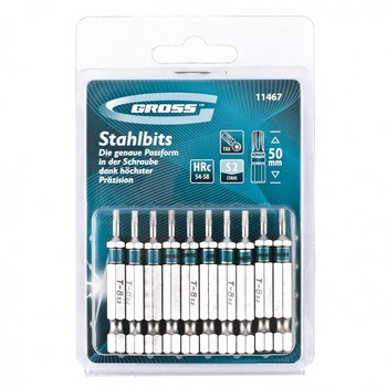 Set biti TORX 8x50, otel S2, 10 buc. , GROSS Set biti TORX 8x50, otel S2, 10 buc. , GROSS