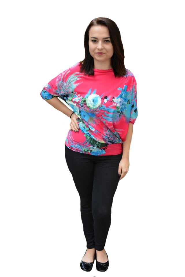 Bluza tinereasca Janelle,imprimeu floral multicolor, D&J Exclussive, Roz