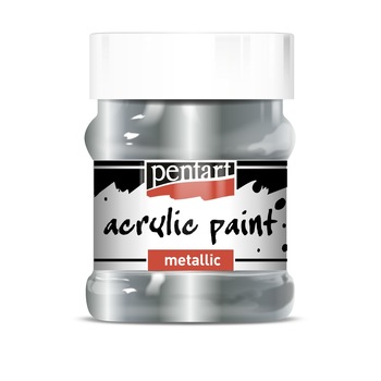 Vopsea acrilica metalizata pe baza de apa Pentart - argintiu rococo, 230 ml Vopsea acrilica metalizata pe baza de apa Pentart - argintiu rococo, 230 ml