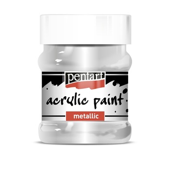 Vopsea acrilica metalizata pe baza de apa Pentart - argintiu, 230 ml Vopsea acrilica metalizata pe baza de apa Pentart - argintiu, 230 ml