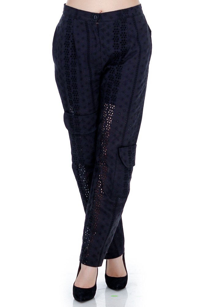 Pantaloni bumbac negru brodat Liza Panait RM-94E