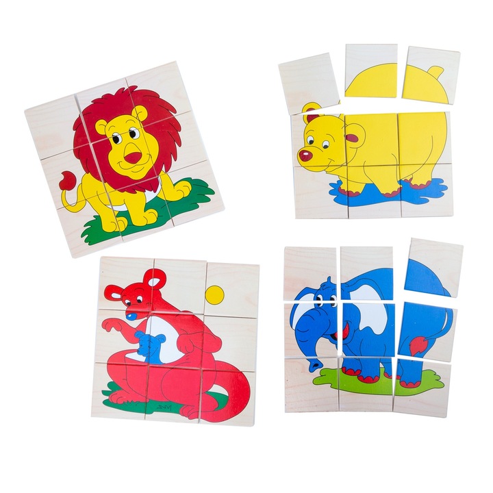 4 db-os fa kirakós készlet 9 db /-/ vadállattal, Alibeibei