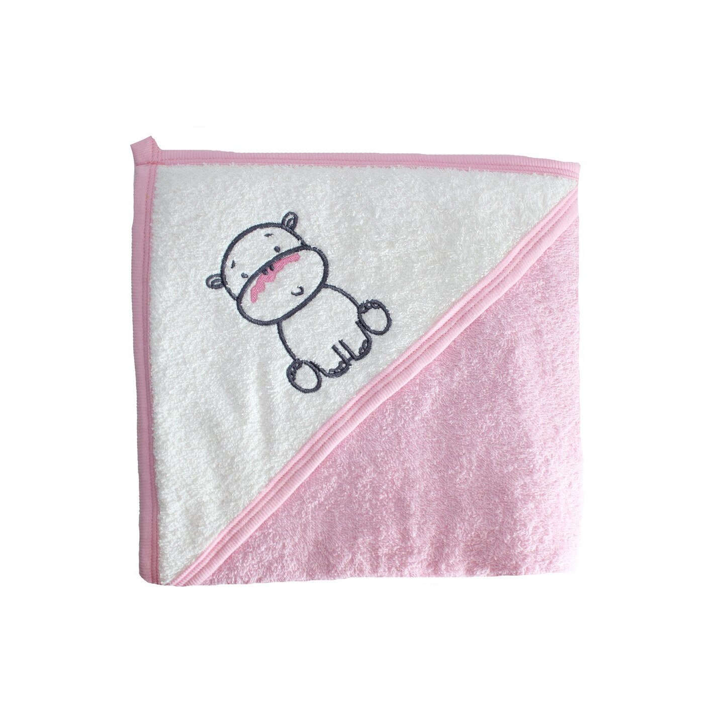 Prosop bumbac, roz cu hipopotam, 80x100cm