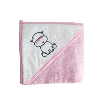 Prosop bumbac, roz cu hipopotam, 80x100cm Prosop bumbac, roz cu hipopotam, 80x100cm