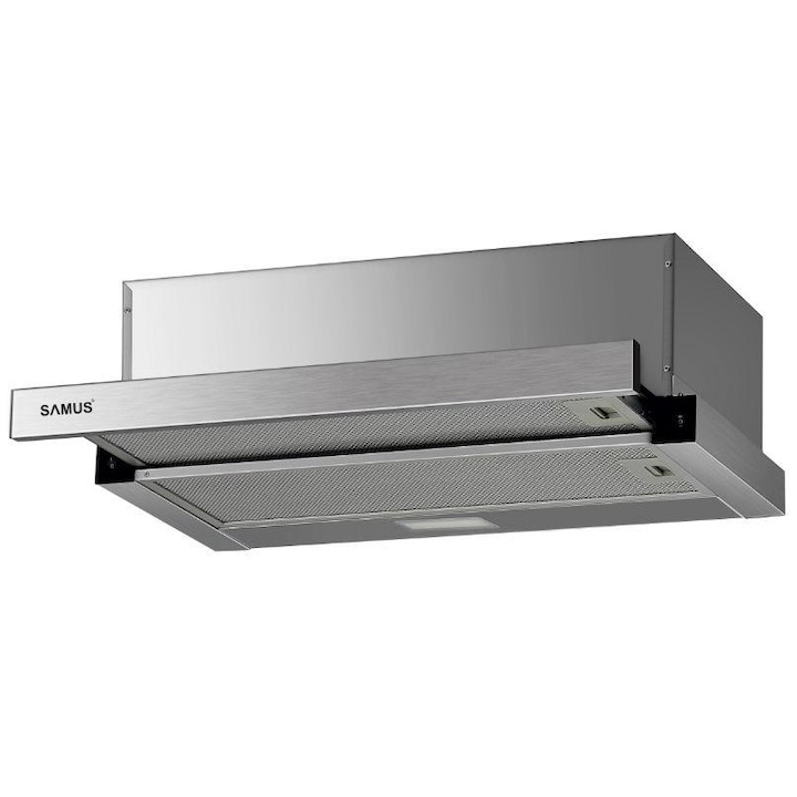 Hota incorporabila telescopica Samus HS6060TX, 600 m3/h, 1 motor, Filtru aluminiu, 2 viteze, 60 cm, Panou frontal inox