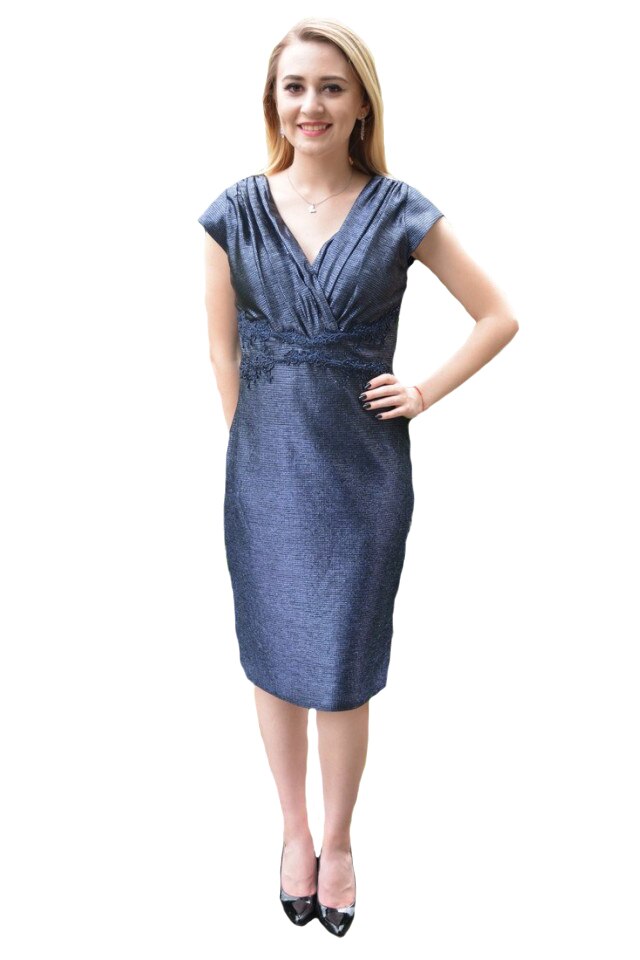 Rochie eleganta Medelyn,aplicatii de dantela,D&J Exclussive, Bleumarin