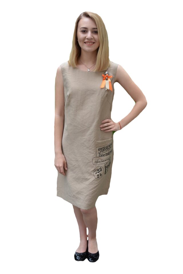 Rochie casual Evetta, accesorizata cu brosa, D&J Exclussive, Bej