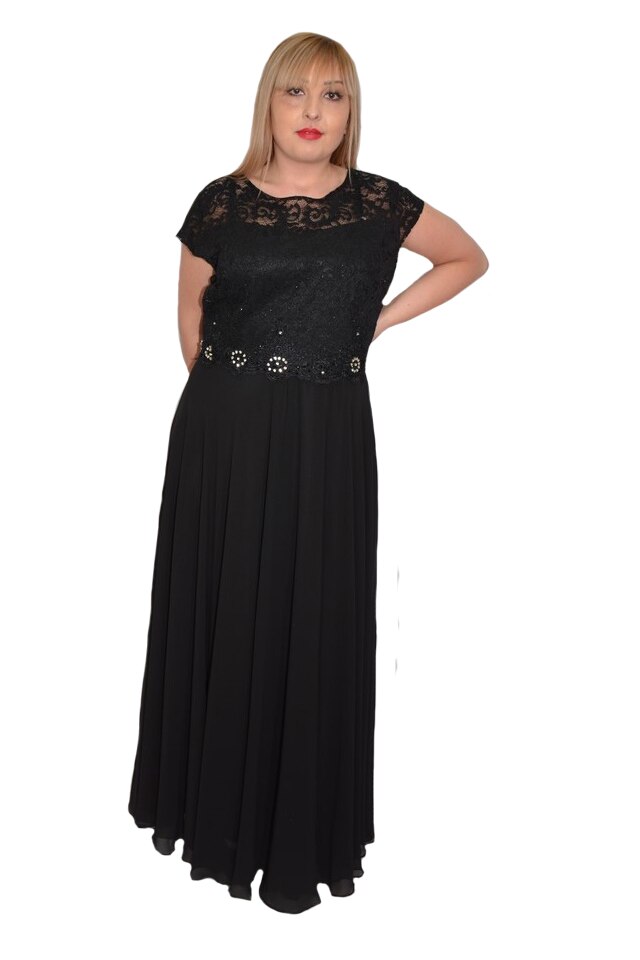 Rochie de seara Monserrat cu dantela, D&J Exclussive, Negru