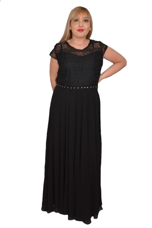 Rochie de seara Halle ,cu aplicatii de dantela, D&J Exclussive, Negru