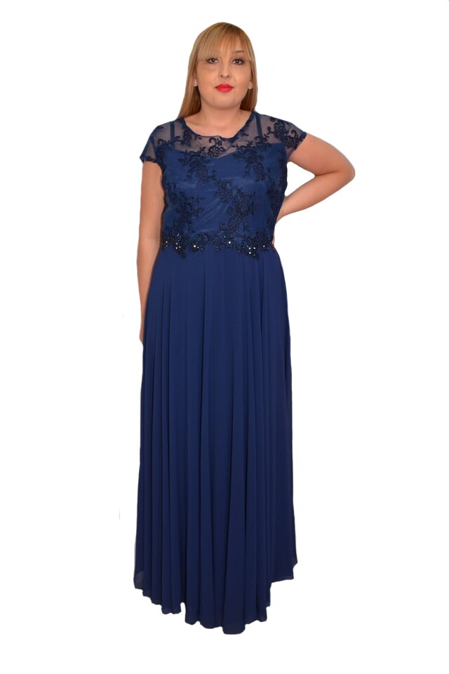 Rochie Irene lunga de seara din dantela, D&J Exclussive, Albastru