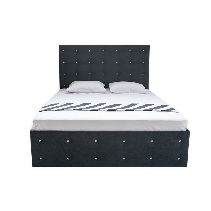 Pat dublu cu somiera, Beds Place, David, Negru, 160x200 cm