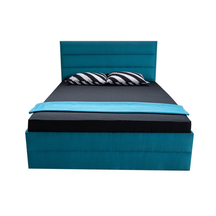Pat dublu cu somiera, Beds Place, Hermes, Albastru, 160x200 cm