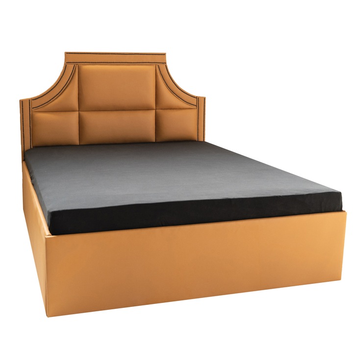 Pat dublu cu somiera, Beds Place, Mirabel, Bej/Maro, 160x200 cm