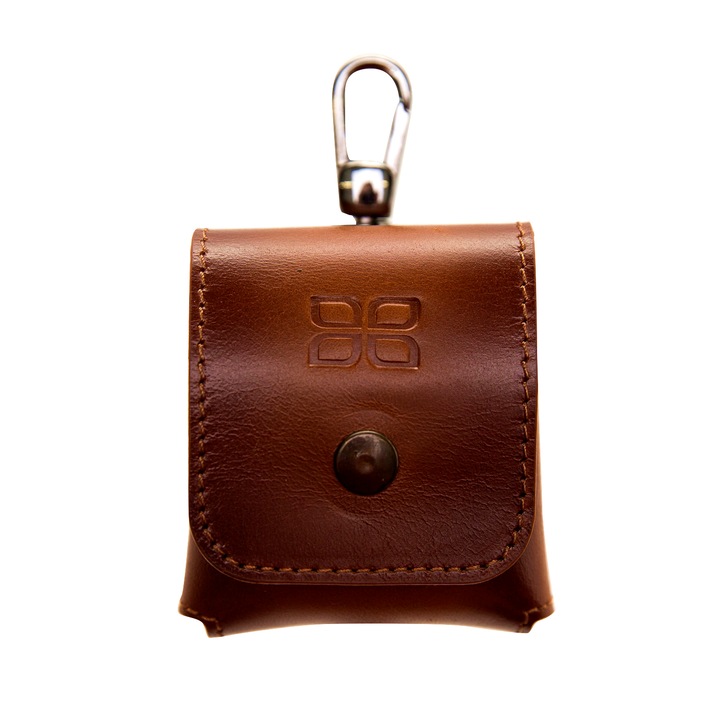 Husa, Carcasa AirPods / AirPods 2, Bouletta, din piele naturala, carabina metalica - culoare Burnished Tan