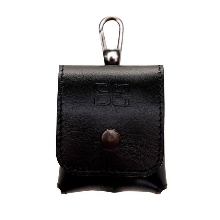 Husa, Carcasa AirPods / AirPods 2, Bouletta, din piele naturala, carabina metalica - culoare Rustic Black