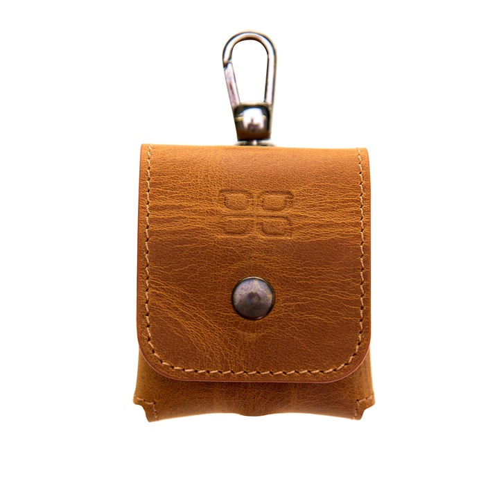 Husa, Carcasa AirPods / AirPods 2, Bouletta, din piele naturala, carabina metalica - culoare Maro Camel