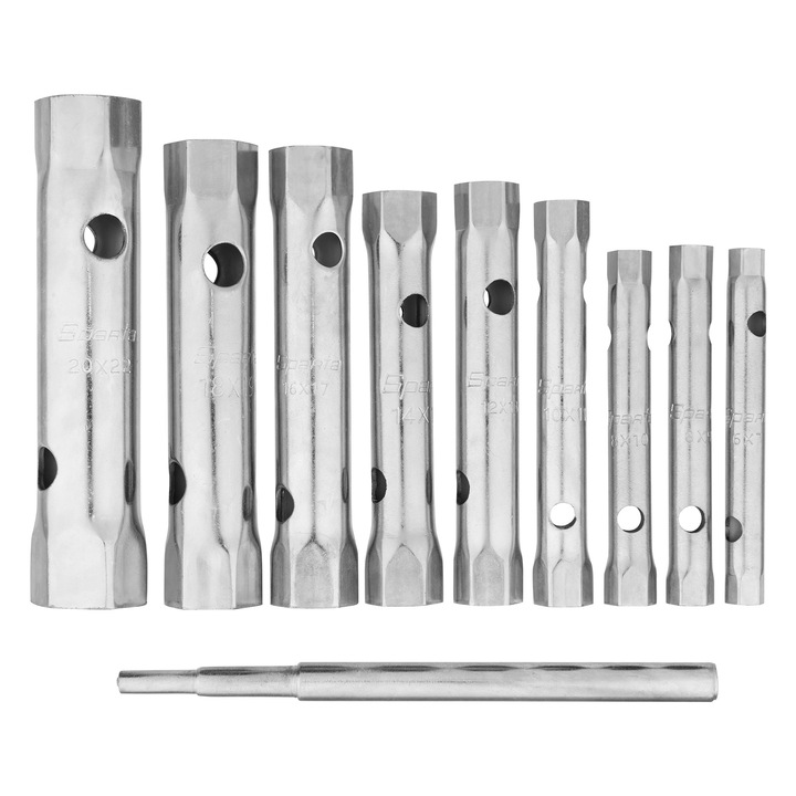 Set chei tubulare, cilindrice, 6-22 mm, cu 2 antrenoare, galvanizate, 10 buc., SPARTA