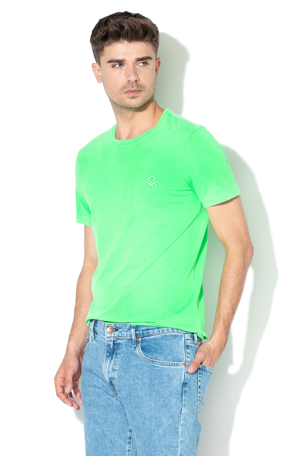 United Colors of Benetton, Póló logós hímzéssel, Neonzöld, EL-XXL - eMAG.hu