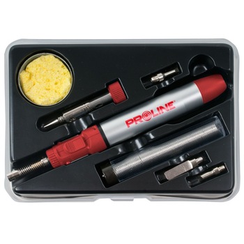 Trusa letcon cu gaz tip torta cu accesorii 200°C-450°C - 7 piese, 13ml, Proline Trusa letcon cu gaz tip torta cu accesorii 200°C-450°C - 7 piese, 13ml, Proline