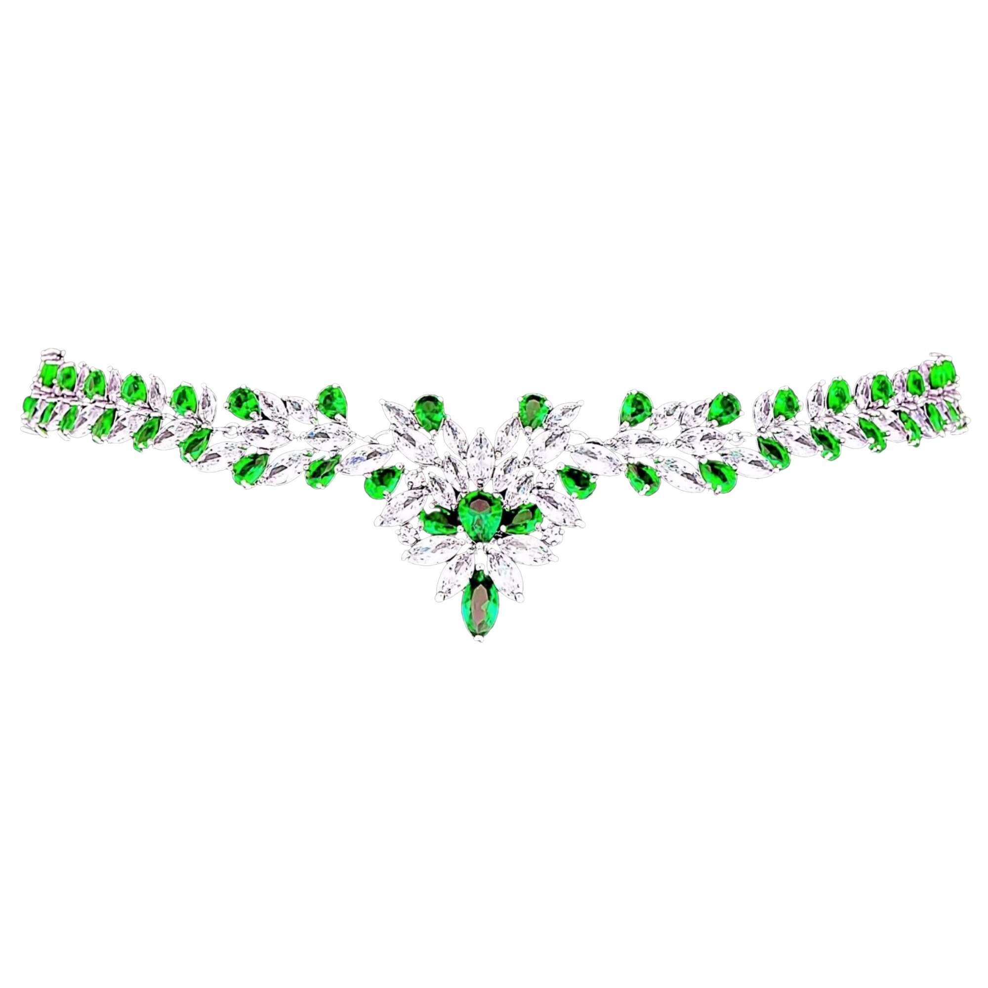 Colier placat cu Aur 18K si Diamante, Iris Platinum & Green