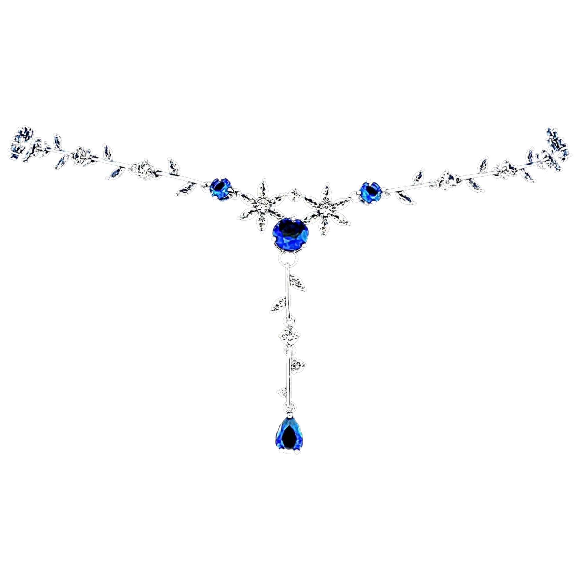 Colier placat cu Aur 18K si Diamante, Damaris Platinum & Blue