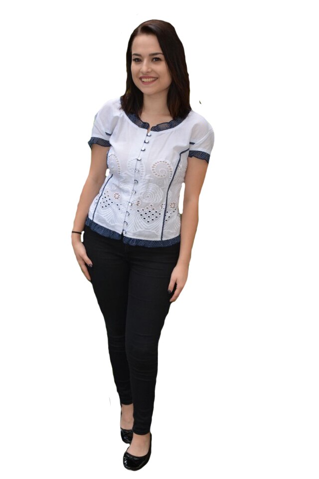 Camasa Elena cu model perforat, D&J Exclussive, Alb