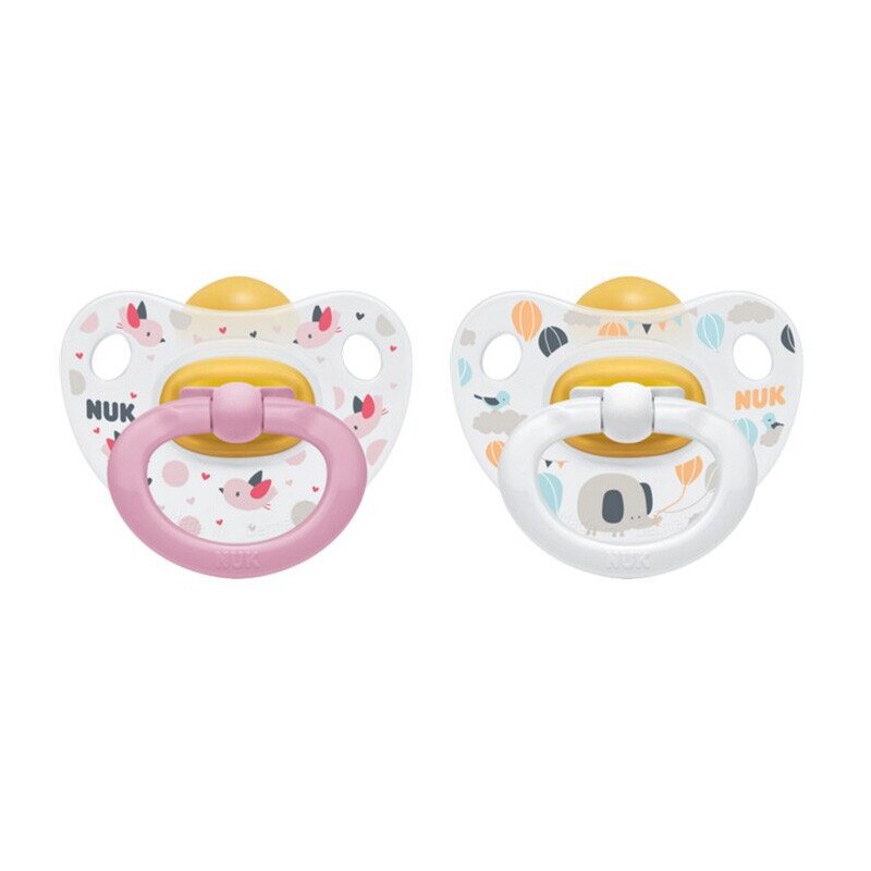 Set 2 suzete ortodontice din latex Nuk Happy Kids 725161A, Multicolor 0-6 luni
