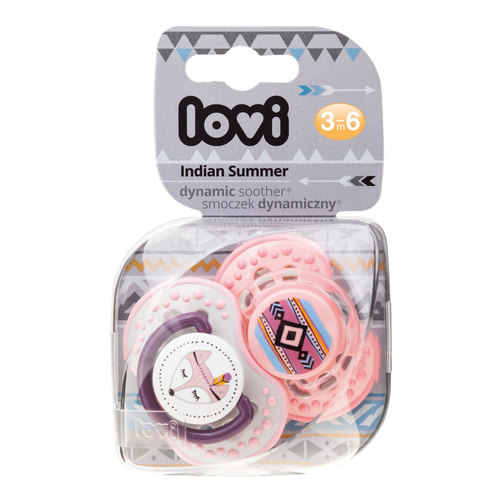 Set 2 suzete dinamice „Indian Summer-girl“ cu tetina simetrica silicon, Lovi®, fara BPA, 3-6 luni+, multicolor Multicolor
