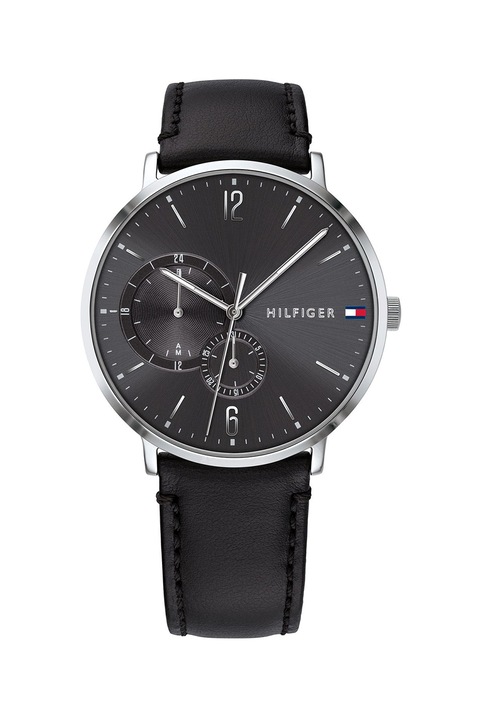 Tommy Hilfiger, Ceas cu functii multiple si o curea de piele Brooklyn, Negru