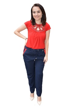 Pantaloni Baez cu strasuri la buzunare, D&J Exclussive, Albastru marin Pantaloni Baez cu strasuri la buzunare, D&J Exclussive, Albastru marin