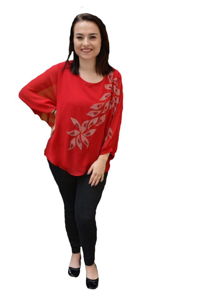 Bluza eleganta cu aplicatii deosebite Dakota, D&J Exclussive, Rosu